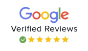 A google verified reviews logo with five stars