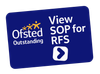 A blue sign that says ' ofsted report outstanding ' on it