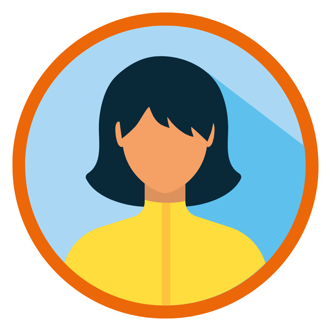 An icon of a woman with short black hair in a yellow jacket.