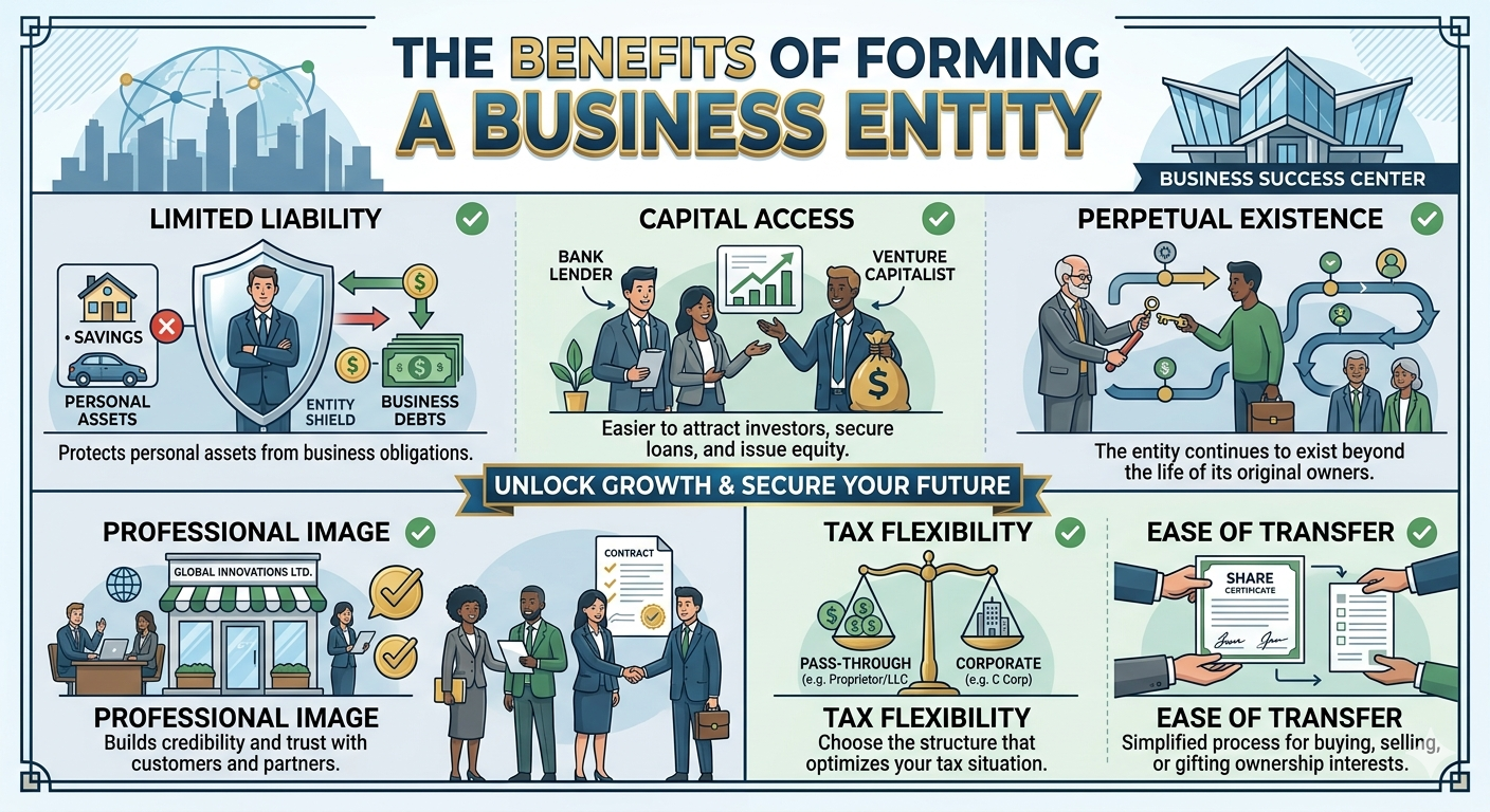 Benefits of forming a business entity.