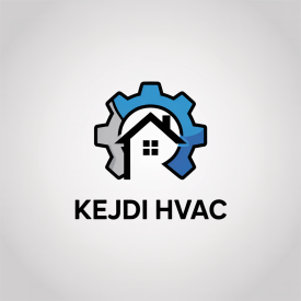 Logo: house silhouette inside a gear, "KEJDI HVAC" text below.