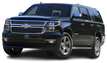 Black Chevrolet SUV viewed from the front on a white background
