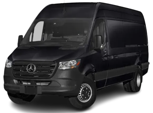 Black Mercedes-Benz cargo van on a white background