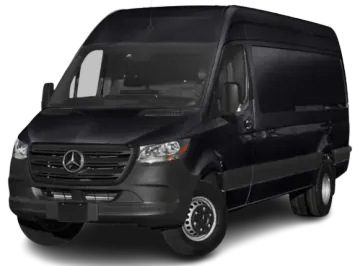 Black Mercedes-Benz cargo van on a white background