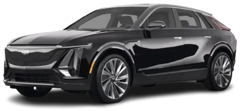 Black luxury sedan in a front three-quarter view on a white background