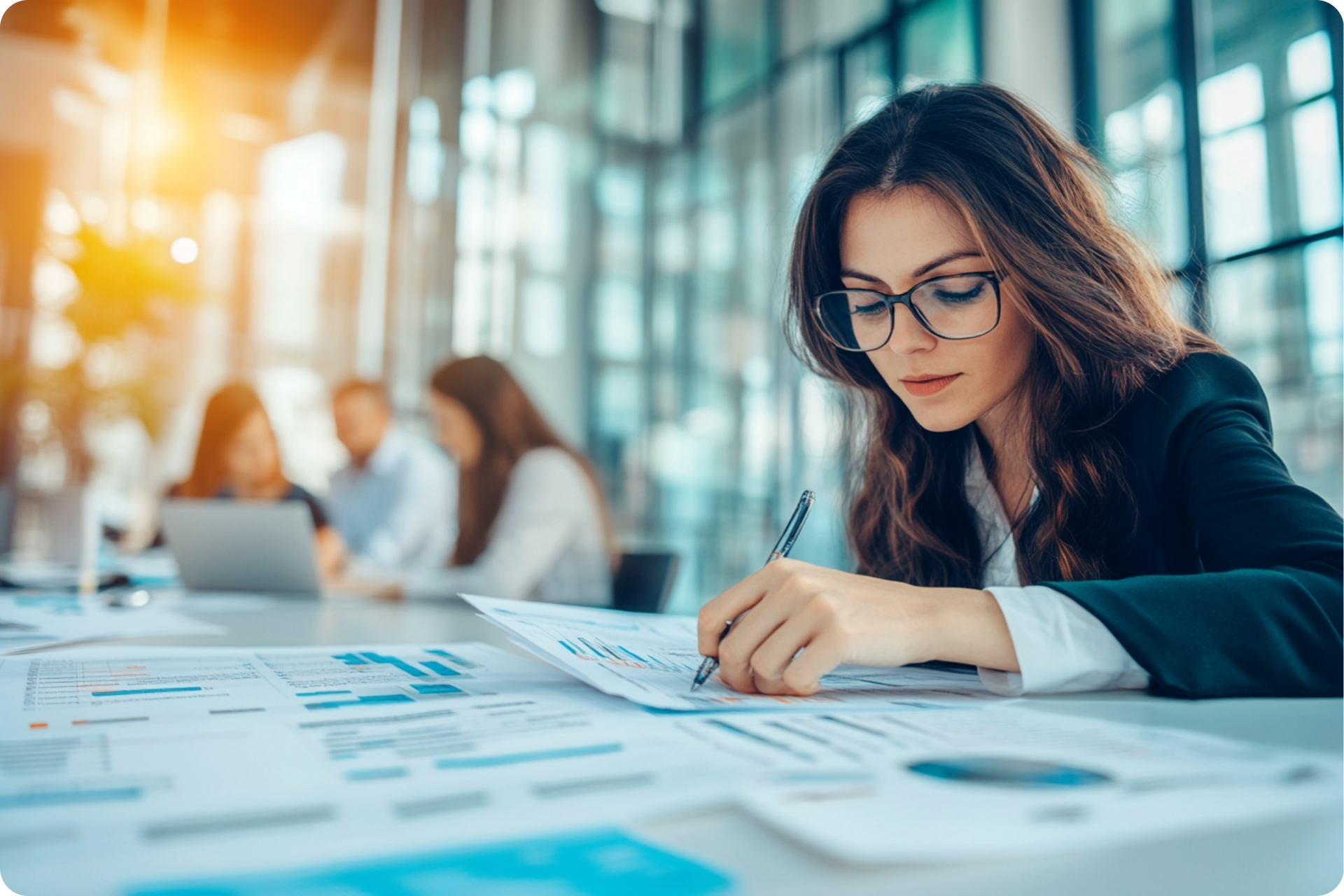 A professional healthcare consultant working meticulously, representing attention to detail in healthcare consulting.