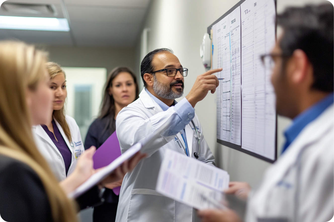 A healthcare professional presenting to an audience, symbolizing training and education in healthcare.