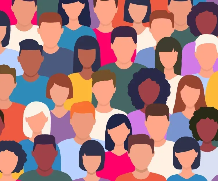 Graphic showing a diverse crowd, highlighting behavioral health services for different populations.