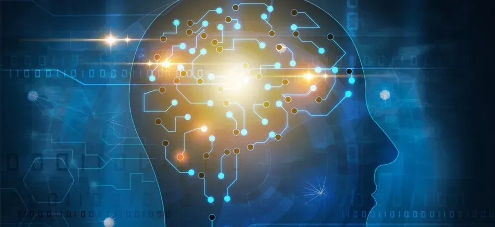 Brain with technology overlay representing mental health innovation.