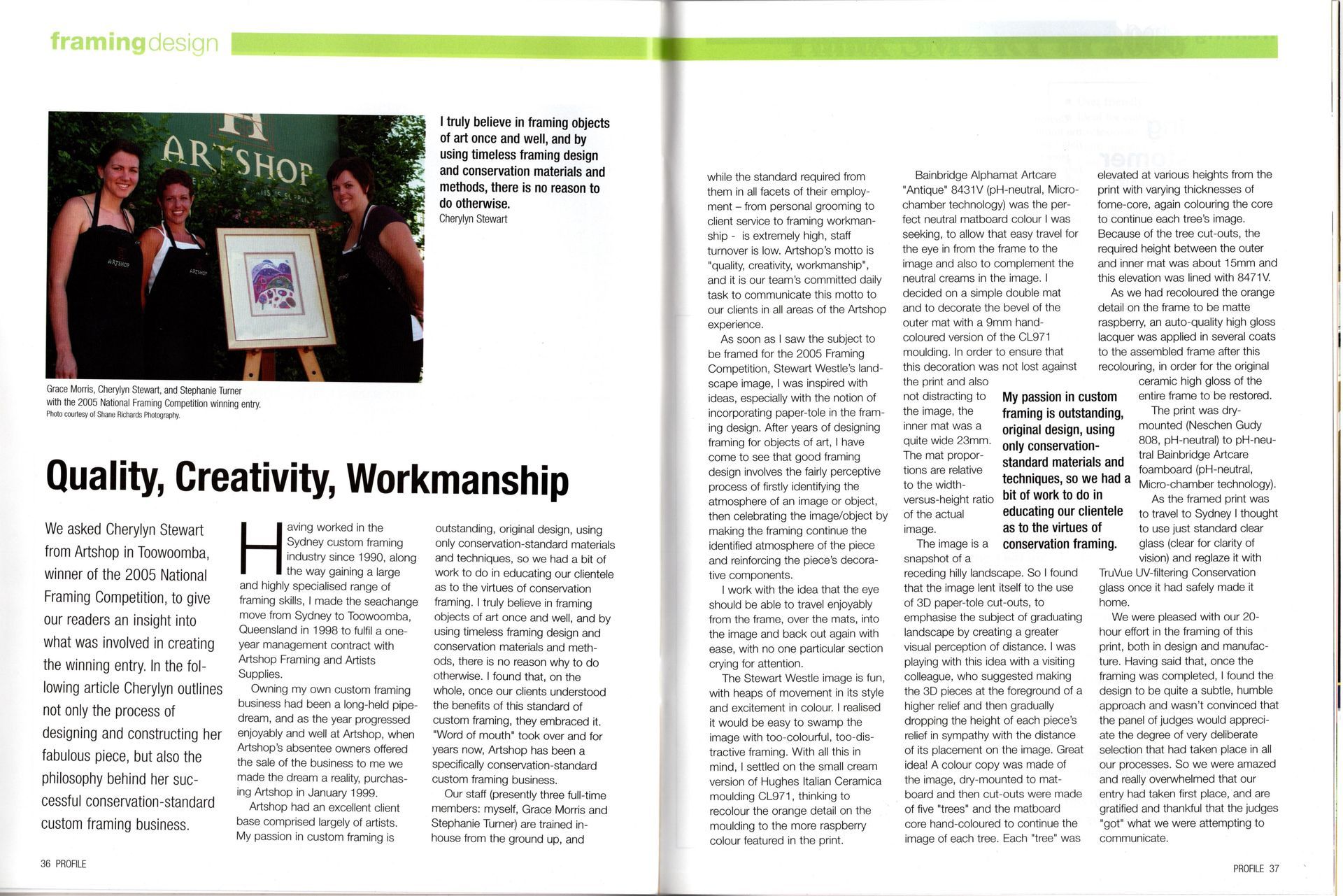 An article covering ARTSHOP Toowoomba's national framing award