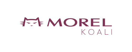 The logo for morel koali is purple and has a cat on it.