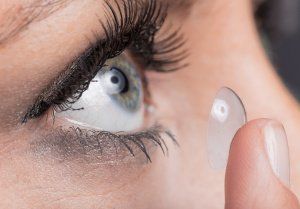 contact lenses on blue background