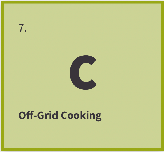 Off-Grid Cooking icon that looks like a periodic element.