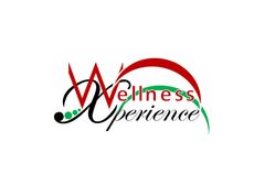 A logo for wellness experience with a red and green ribbon