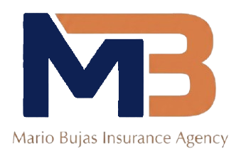Mario Bujas Insurance Agency logo with blue and orange MB initials and text