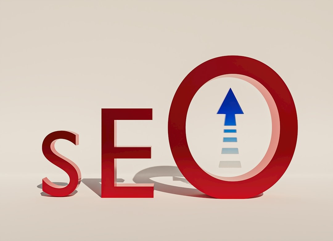 Red letters SEO with an upward pointing blue arrow inside the 'O'.