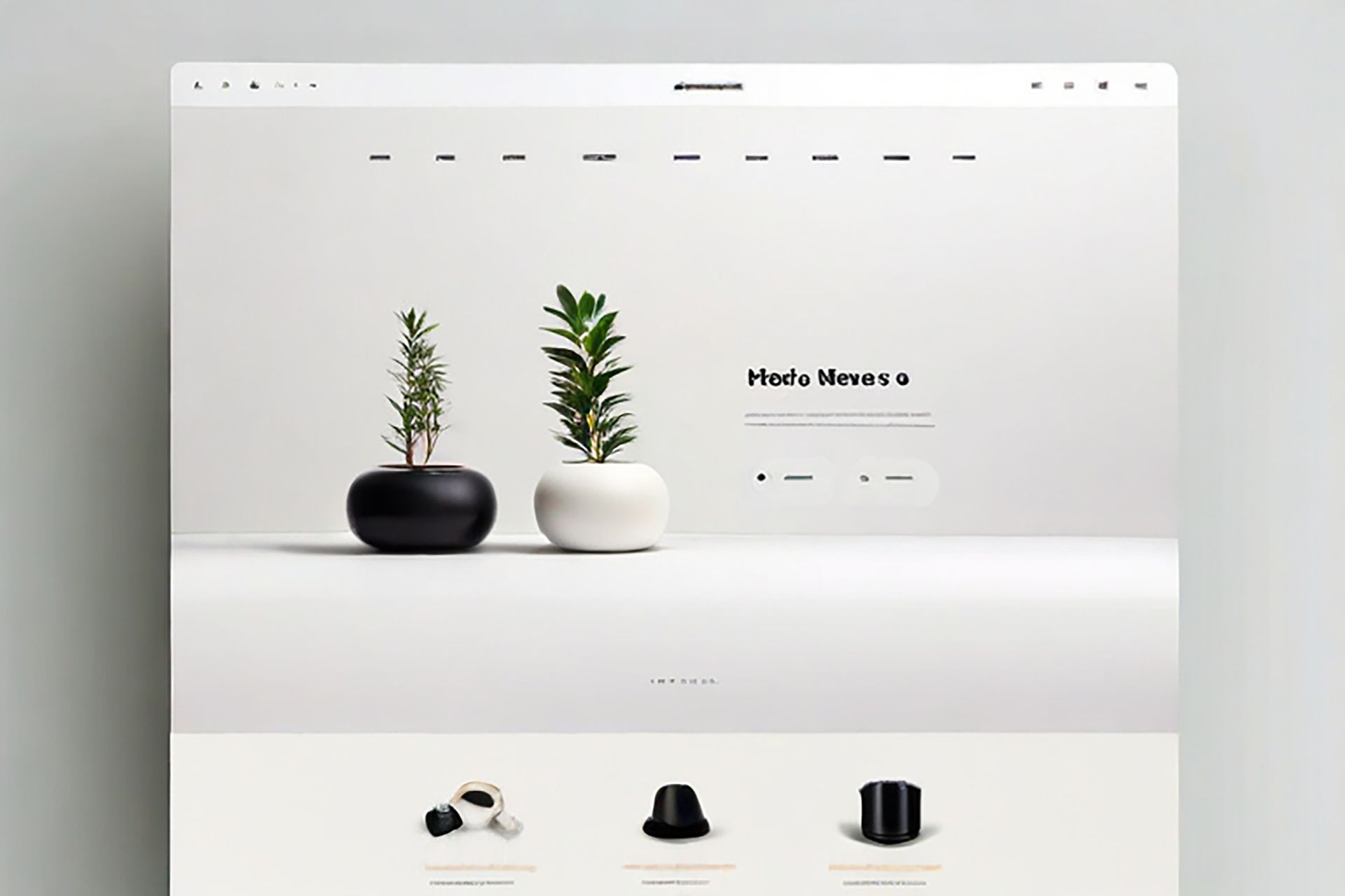 Two potted plants on a white background; website homepage design.