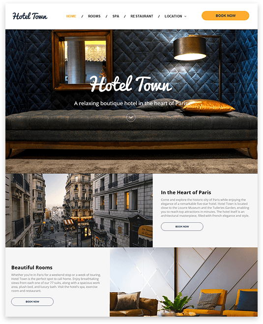 A screenshot of the hotel town website.