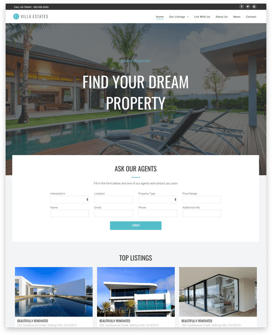A screenshot of a real estate website that says `` find your dream property ''.