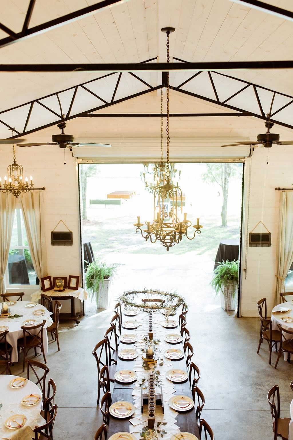 aerial view of open air wedding barn
