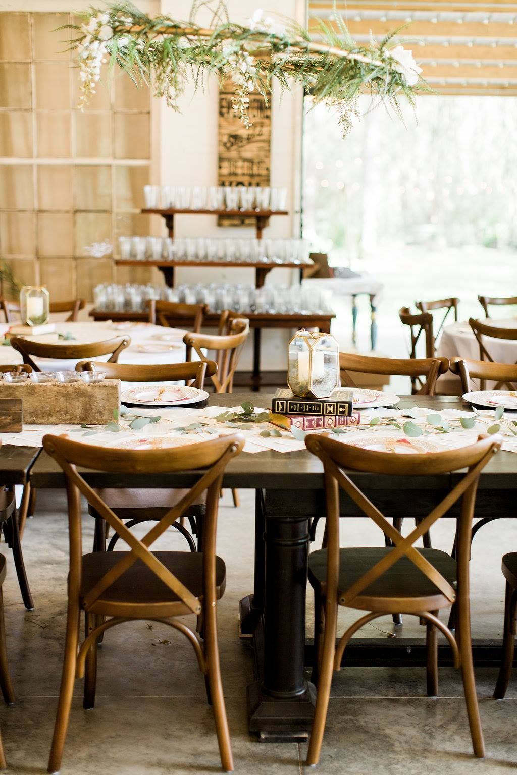 wooden wedding reception table