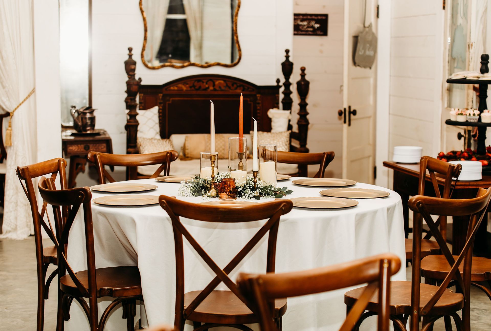 wooden wedding reception tables and chairs