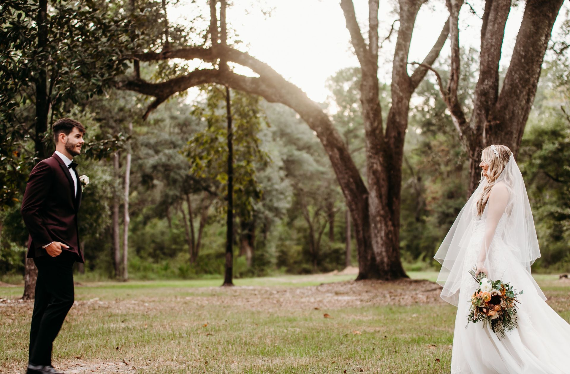 bride and groom's first look
