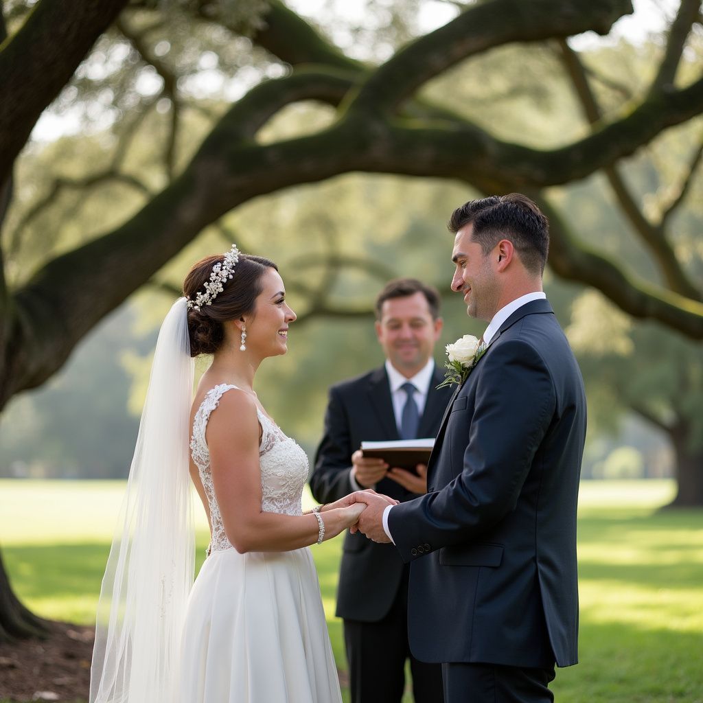 bride and groom saying vows during outdoor wedding