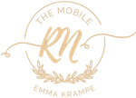 Gold logo for "The Mobile RN Emma Krampe." Features stylized initials "RN" within a circle, adorned with leaves.