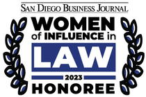A logo for the san diego business journal women of influence in law.