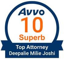 A logo that says AVVO 10 superb top attorney Deepalie Milie Joshi.