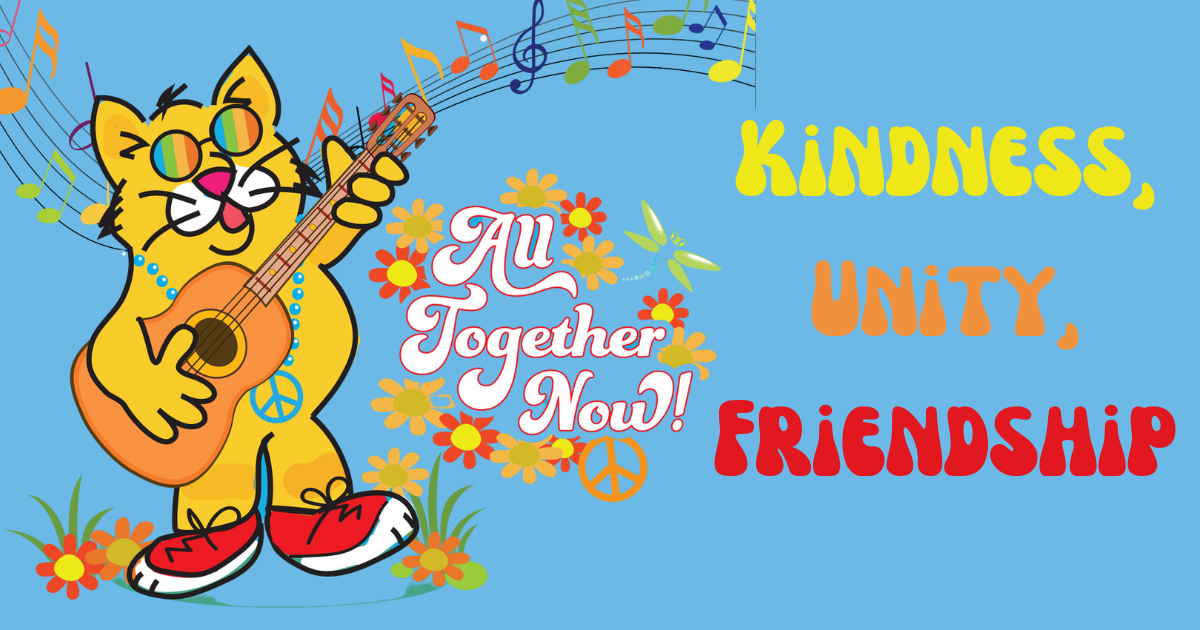 All Together Now graphic with cat playing guitar
