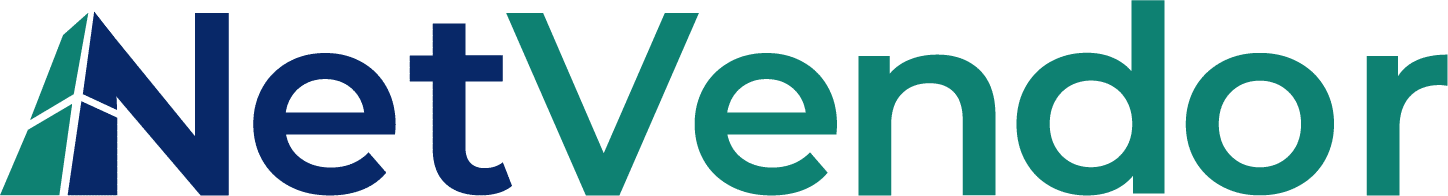 NetVendor logo with teal and dark blue colors.
