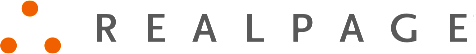 Logo for RealPage, with orange dots and gray text.