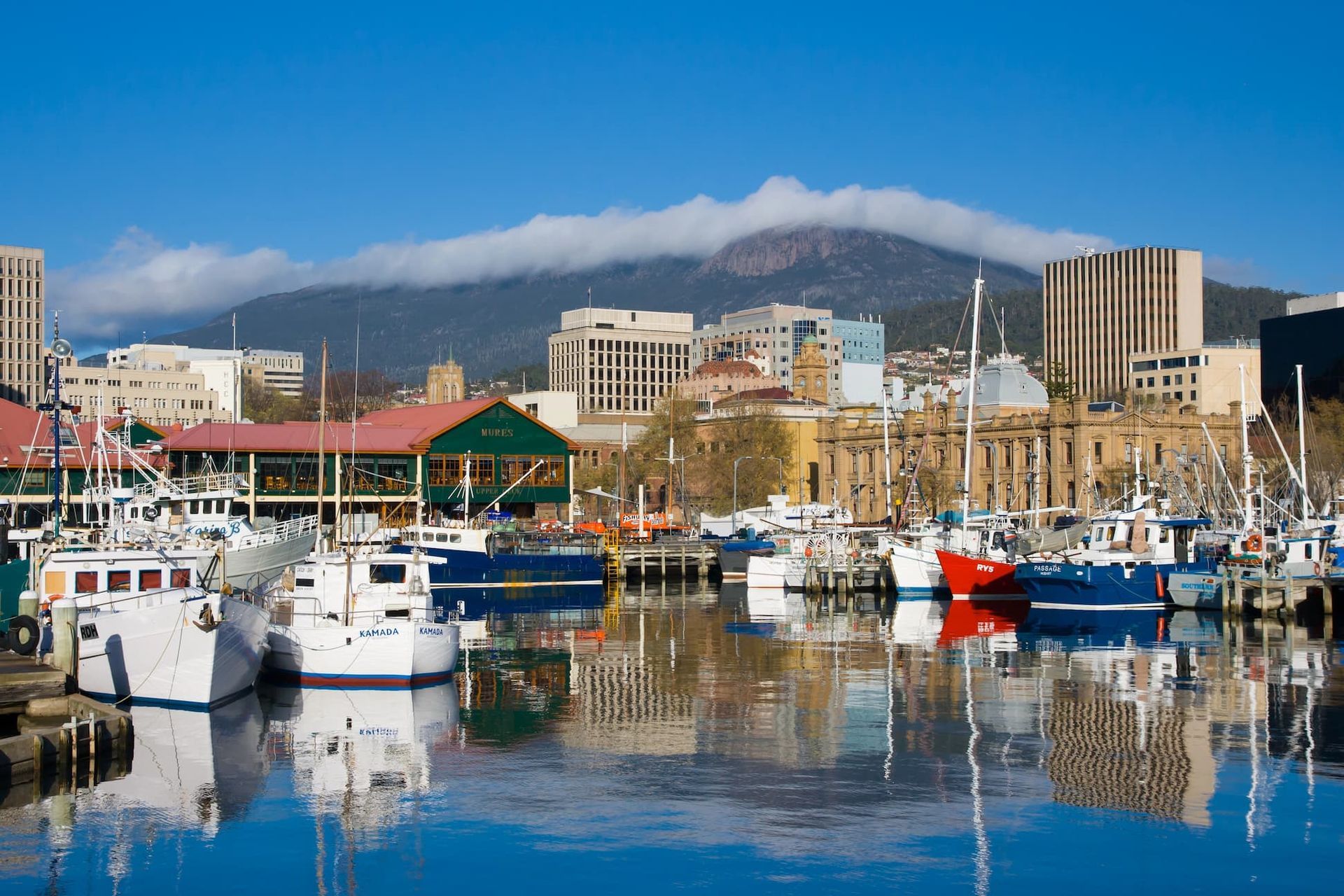 Hobart dock and Mount Wellington in background