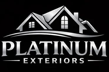 Platinum Exteriors logo with a house roof icon in white on a black background