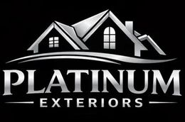Platinum Exteriors logo with a house roof icon in white on a black background