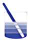 A glass of liquid with horizontal blue layers being stirred by a diagonal stick.