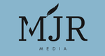 A logo for mjr media with a feather in the middle