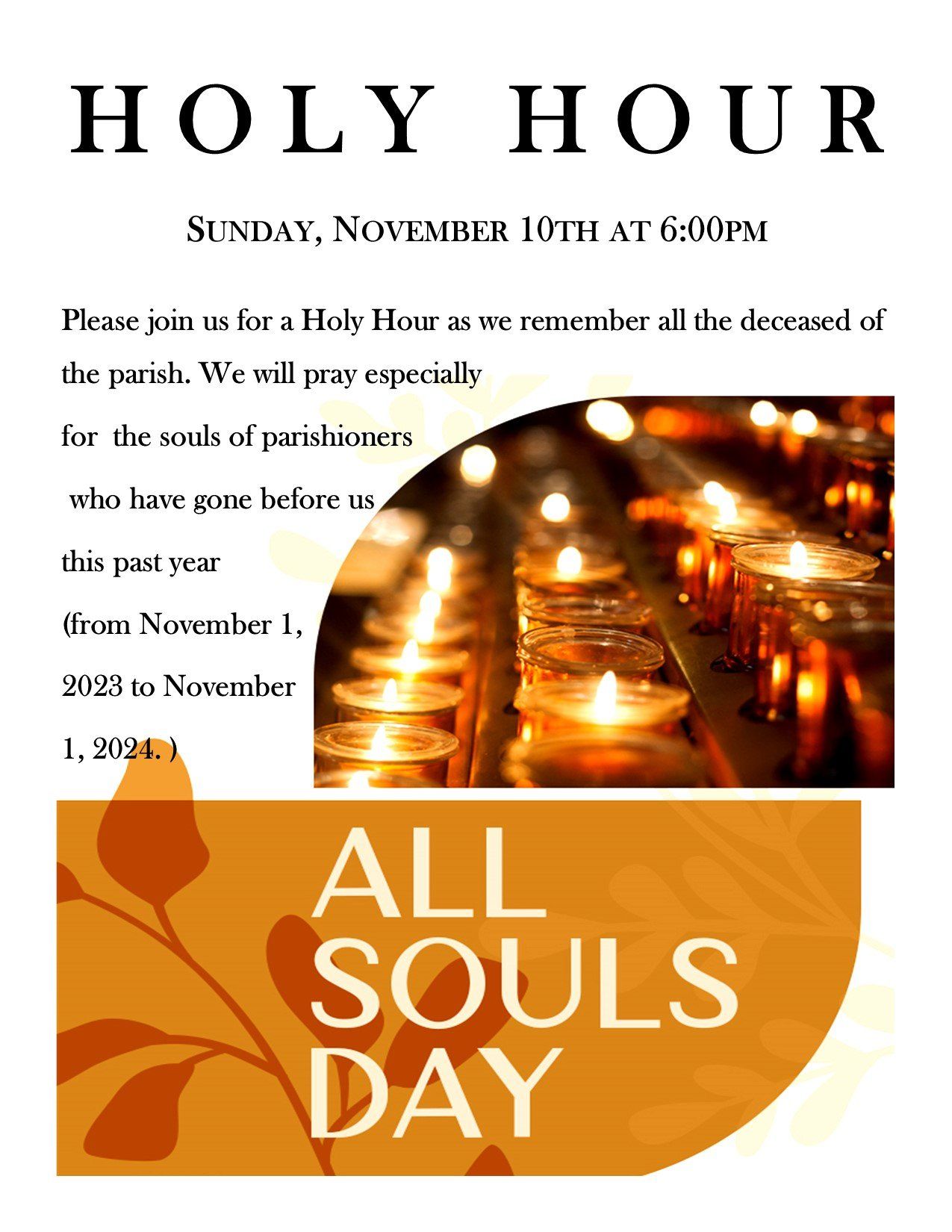 A flyer for holy hour all souls day