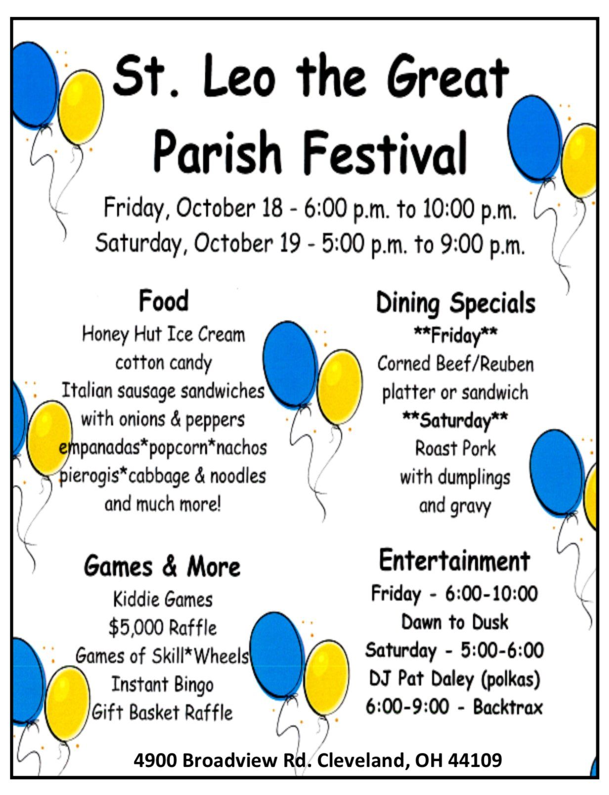 A poster for the st. leo the great parish festival