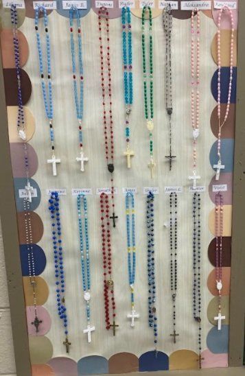 A display of rosary beads 