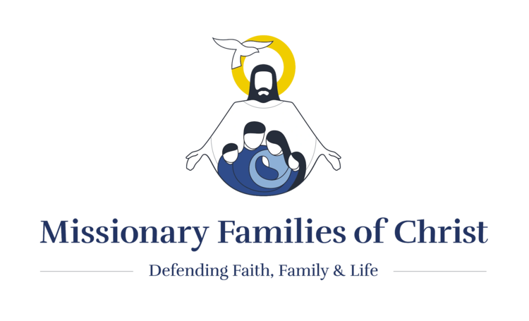 A logo for missionary families of christ defending faith, family and life.