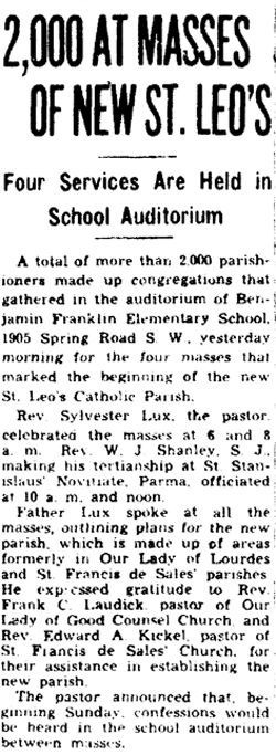 A newspaper article that says 2,000 at masses of new st. leo 's