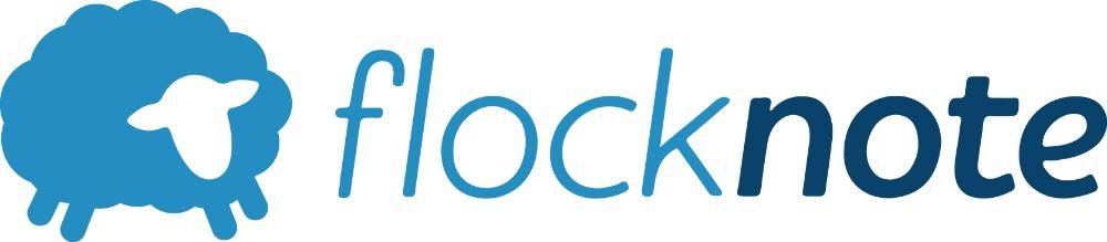 logo for flocknote with a sheep on it.