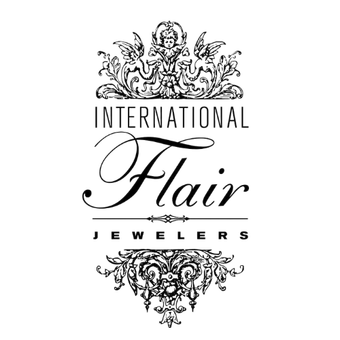 A black and white logo for international flair jewelers.