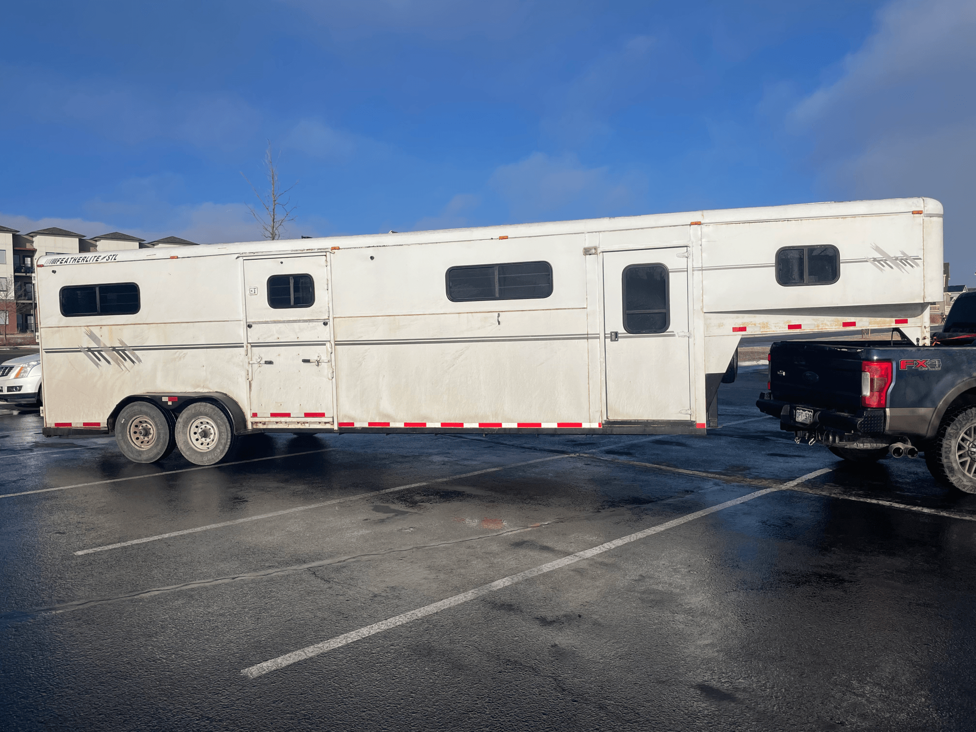 equine trailer being transported