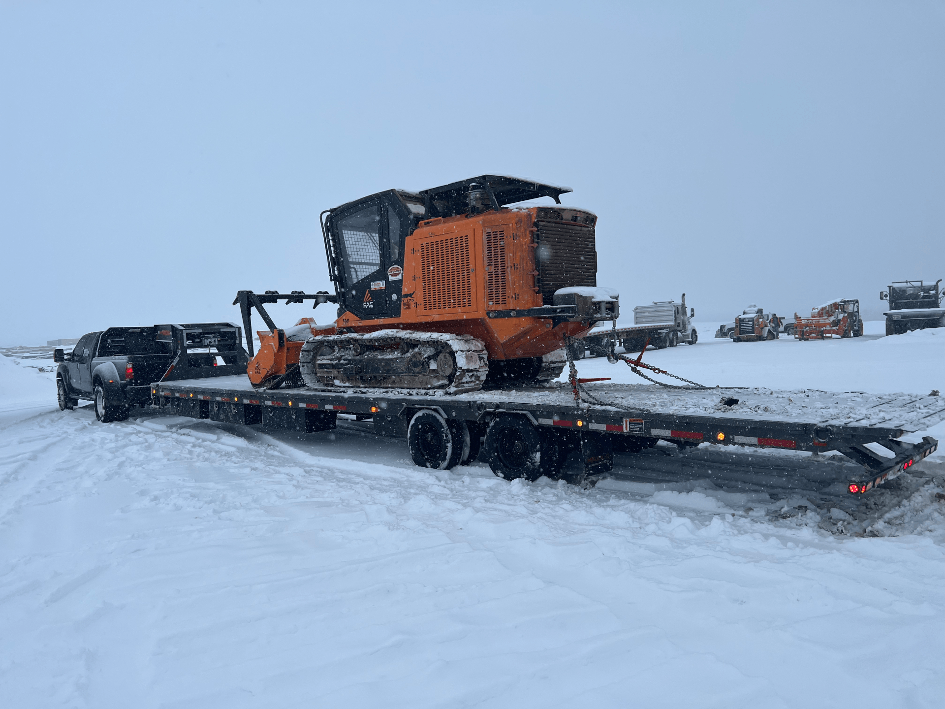haul3d in the snow hauling heavy duty construction equipment