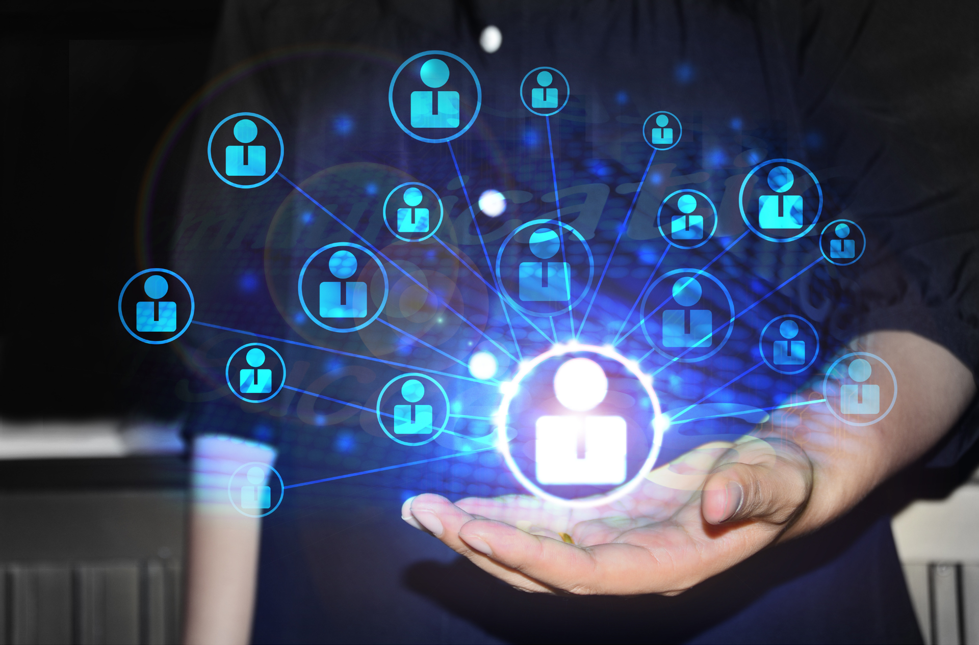 Hands holding a glowing padlock with connected user icons, symbolizing digital security and data privacy