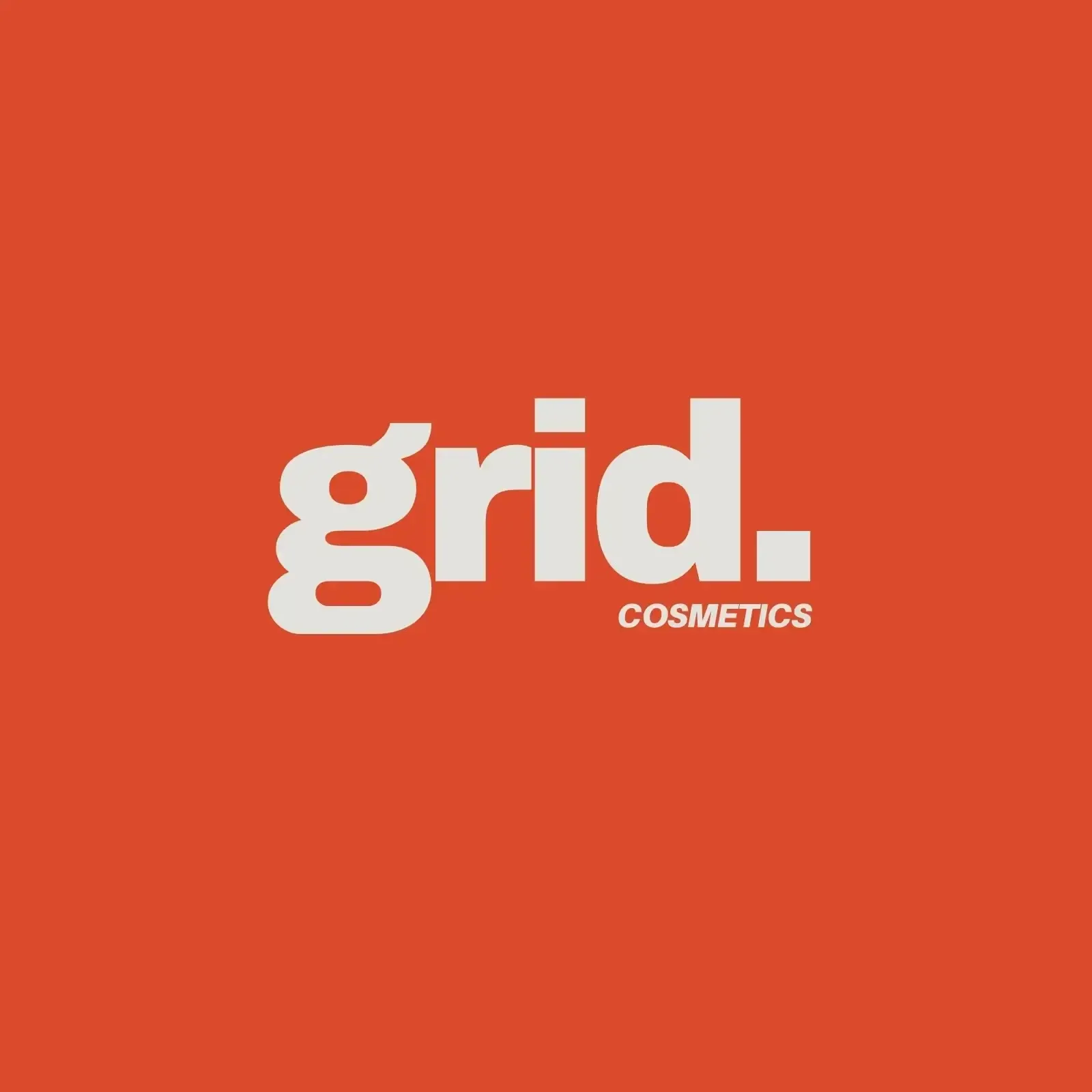 The logo example for grid cosmetics is on a red background.